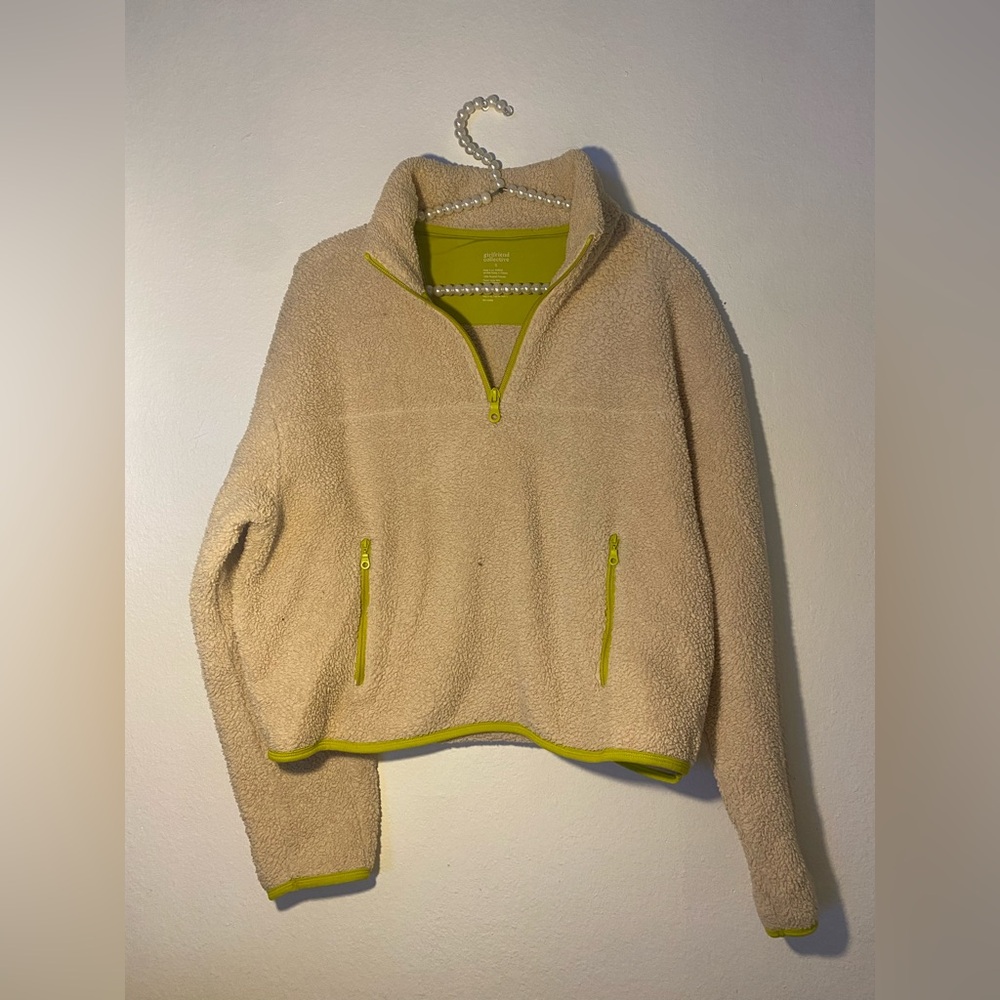 Girlfriend Collective Fleece Jacket Womens Small Half 1/2 Zip Cream Sherpa Crop